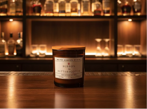Bourbon and butterscotch scented candle